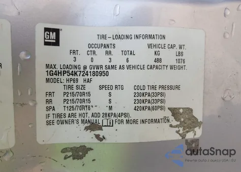 2002 Buick Lesabre Custom из США, поврежденный, VIN 1G4HP54K724180950